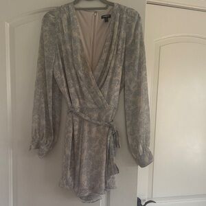 Express Light Blue and Cream Floral Wrap Romper